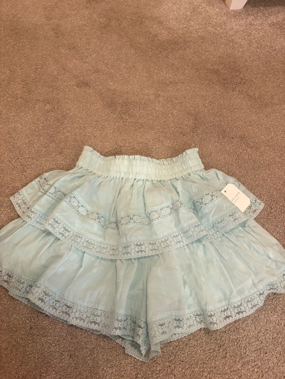 Altar’d State Light Blue Tiered Lace Mini Skirt